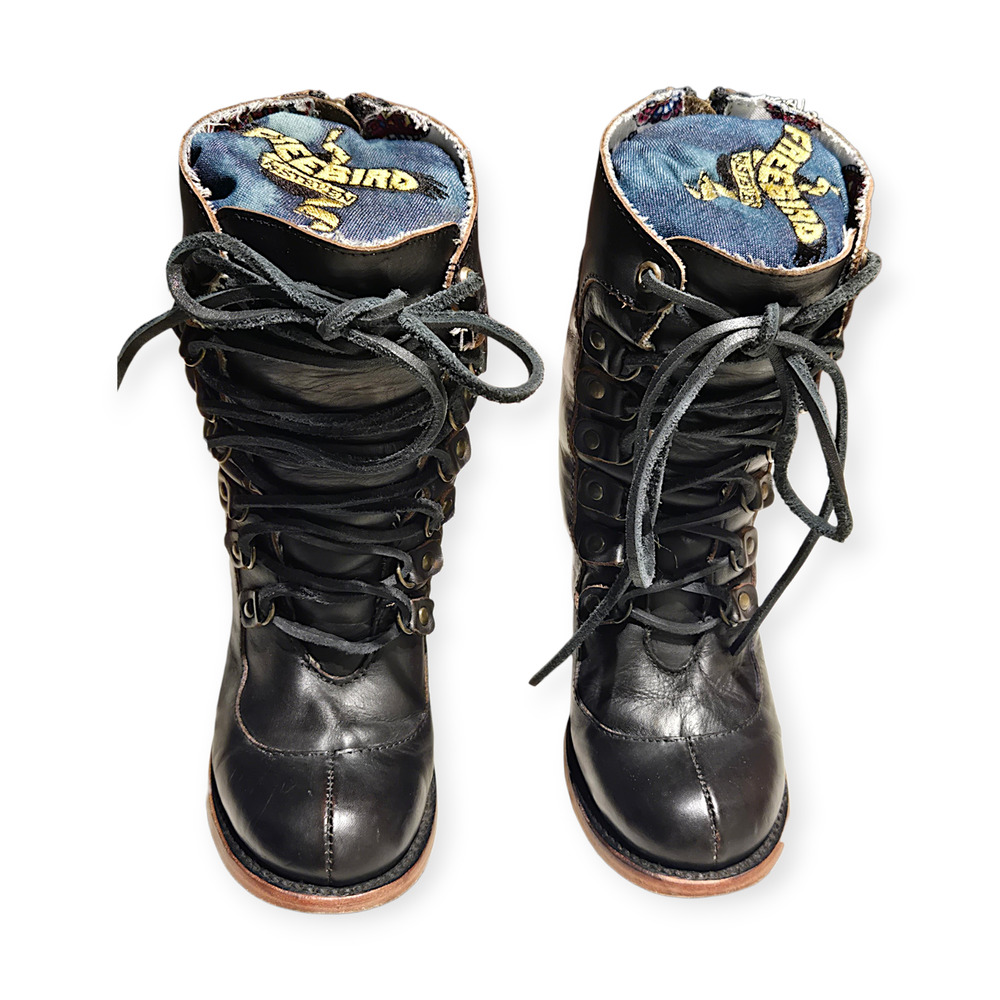 Freebird by Steven Borow Black Dark Brown Distressed Lace Up Boots Size 7‎ - Picture 4 of 8
